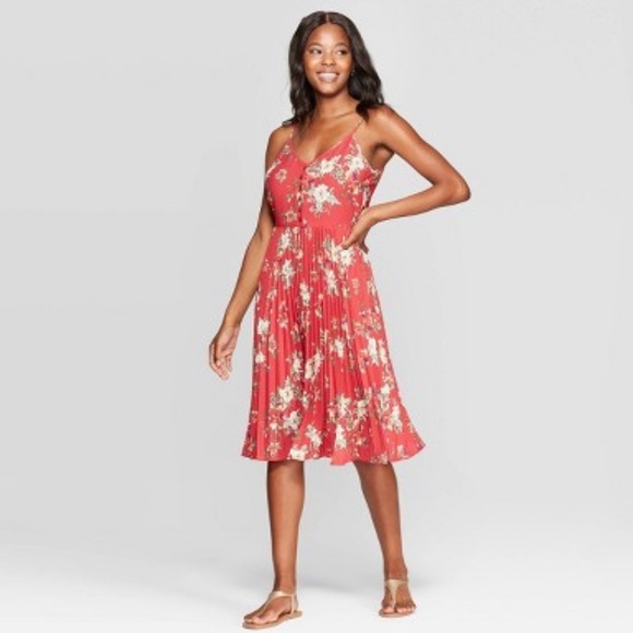 Xhilaration Floral Sleeveless V-Neck Pleated Midi Sun Dress - Picture 1 of 10